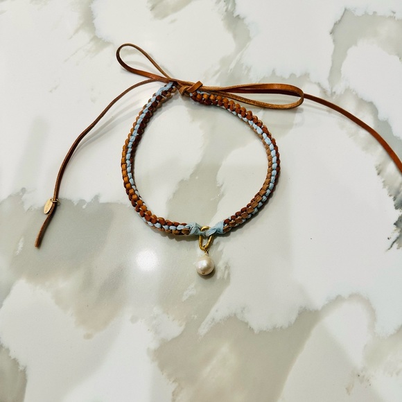 NWT Forte_Forte Scoobydoo Choker handmade blue leather authentic river pearl! - Picture 3 of 9